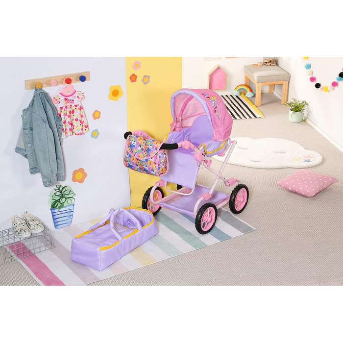 Коляска для ляльок BABY born Deluxe Pram з регульованою висотою ручки та пеленальною сумкою, лялькові аксесуари для ляльок майже б