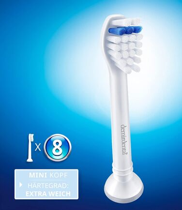 Насадки demirdental Mini Extra Soft, які підходять для змінних щіток Philips Sonicare, надзвичайно м'яких і маленьких насадок для дуже чутливих зубів, білі, HX6088e, 8 шт.