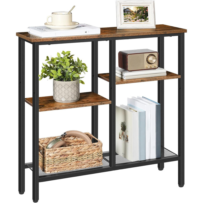 Вузький консольний столик HOOBRO, бічний столик 75 см, столик для передпокою, невеликий столик для демонстрації, диван-столик для невеликих приміщень, для входу, передпокою, вінтажний коричнево-чорний EBF79XG01 Вінтажний коричневийчорний