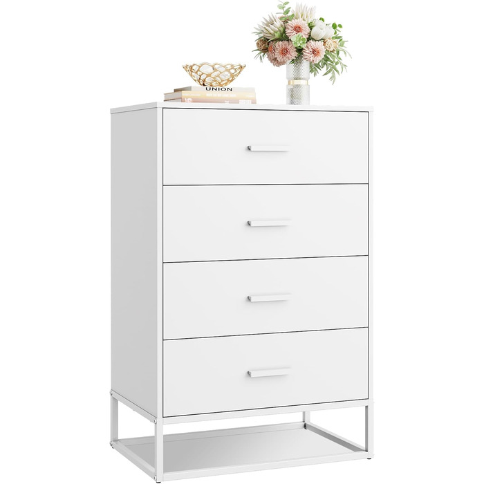 Дерев&39яний комод WLIVE для спальні з 4 шухлядами, тумбочка біля ліжка, комод, високий комод з міцним металевим каркасом для передпокою, вітальні, шафи, білий