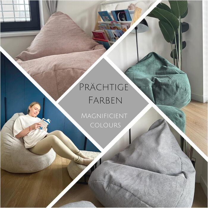 Крісло-мішок з пуфом, чорний, 95x95x120 см - XXL Крісло-мішок для дорослих з наповнювачем - Меблі для спальні та вітальні - Оксамитові крісла-мішки для дому - Крісло-мішок - Шезлонг, 95 x 95 x 120 см, чорний