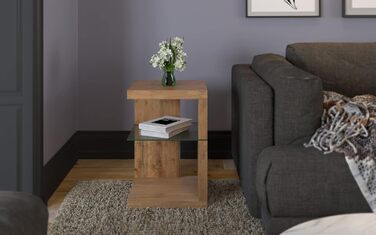 Приставний столик/тумбочка колекції M2 Domingo Сучасний дизайн МДФ з декором дикого дуба Додаткове місце для зберігання Безпечне скло, 40x40x60 см Універсальне використання Domingo 1