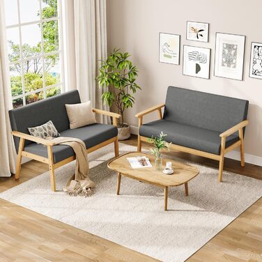 Місний диван Dripex, сучасний скандинавський тканинний диван, диван для відпочинку з дерева та лляної тканини, м&39який диван для вітальні, спальні, офісу, темно-сірий, 113x67x75см, 2-