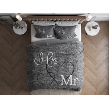 Комплект постільної білизни Sleeptime Partner Mr. and Mrs. 200 см x 200 см, 3 предмети, сірий - М&39які підодіяльники, що не потребують прасування, на блискавці - Сірий комплект постільної білизни зі 100 бавовни - 2 наволочки 80x80 см, 200 x 200 см 80 x 8