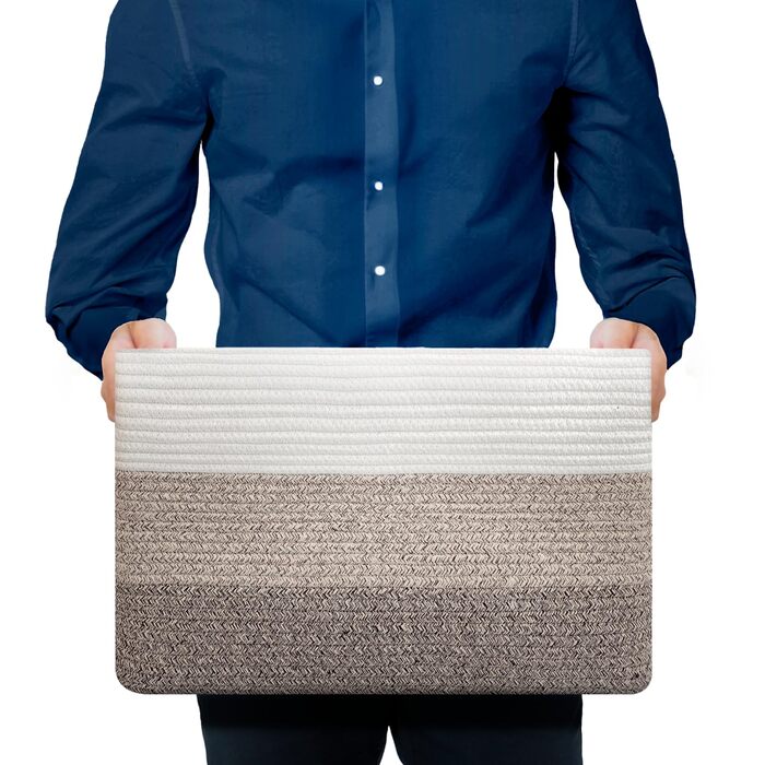 Великий кошик для зберігання - Прямокутний бавовняний кошик з ручкою - Великий кошик для ковдр, Вітальня - 46x36x30 см - Градієнтний жовтий - Плетений кошик для білизни - Зберігання іграшок, Дитяча кімната - 46x36x30 см Градієнтний жовтий