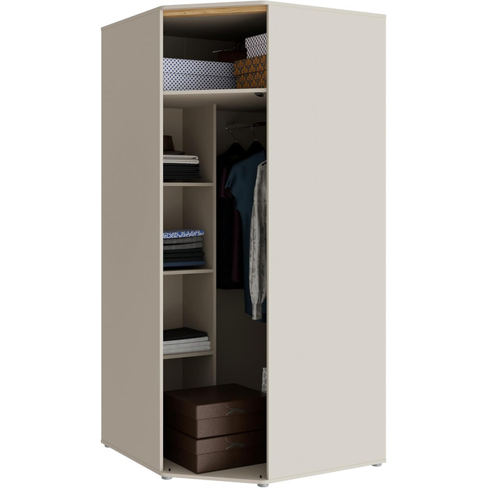 Кутова шафа Forte WEXLIN 90 95, сучасна шафа з дверцятами, дитяча та підліткова кімната, декор під дуб кашемірбежевиймаувелла, 92,2 см завширшки x 193,7 см заввишки x 92,2 см завглибшки