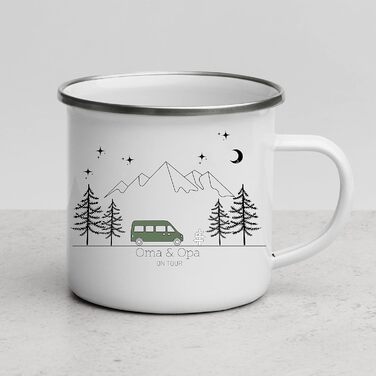 Емальована кружка Маленька Матильда, барвиста персоналізована кемпінгова кружка з іменем для кемперів, кавова кружка, аксесуар для караванів, кружка з нержавіючої сталі, подарунок для кемперів (зелений колір)