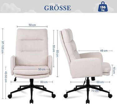 Робоче крісло, офісне крісло зі штучного хутра, крісло для туалетного столика, обертове крісло з регульованою висотою, ергономічне комп&39ютерне крісло для навчання, спальня, офіс, домашній офіс, бежевий, сучасний