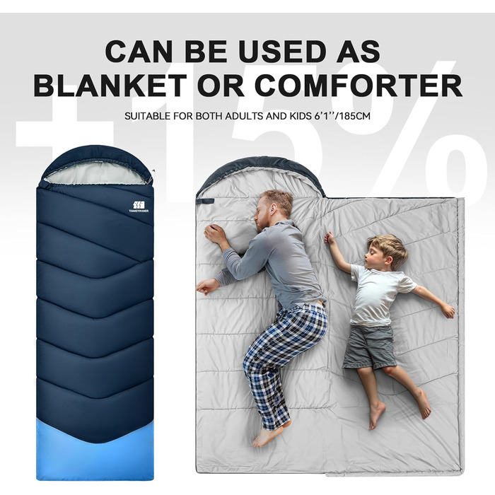 Спальний мішок для дорослих для холодної погоди, портативний, водонепроникний, легкий спальний мішок для високих людей (дівчат та хлопців) з компресійним чохлом для теплого кемпінгу, походів, використання на свіжому повітрі та в приміщенні, 1,8 кг, темно-