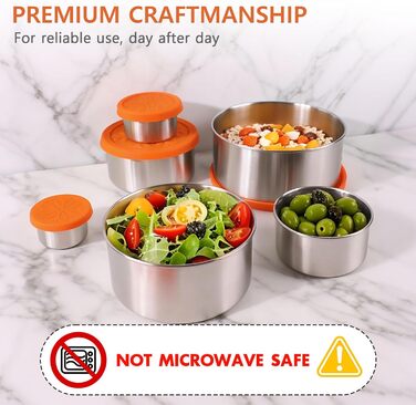 Набір контейнерів для зберігання продуктів з нержавіючої сталі з силіконовими кришками, ланч-бокс з нержавіючої сталі, штабелювана коробка для перекусів, ідеально підходить для зберігання продуктів вдома, на роботі та на свіжому повітрі, 6 різних розмірів