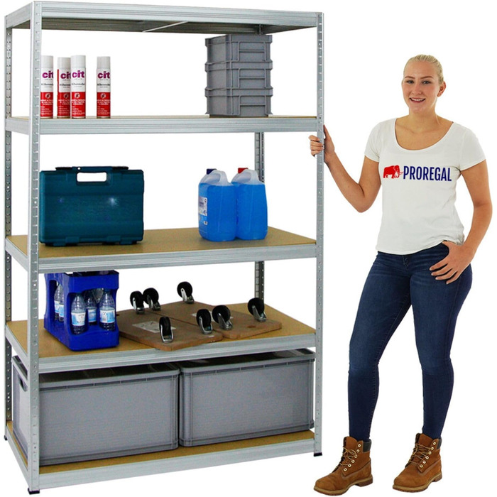 Комплект із 2 надміцних стелажів Big Elephant 180x120x60см з 5 полицями, вантажопідйомність полиць 250 кг, оцинкований, 2 шт. 180x120x60см, оцинкований