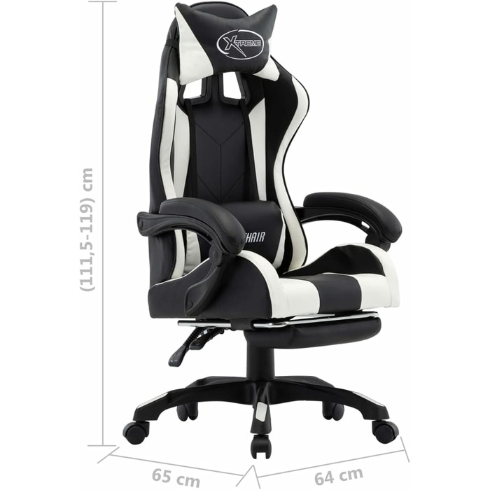 Ігрове крісло з підставкою для ніг, біла та чорна штучна шкіра, офісне крісло, крісло для відпочинку, письмове крісло для вітальні, офісу, спальні