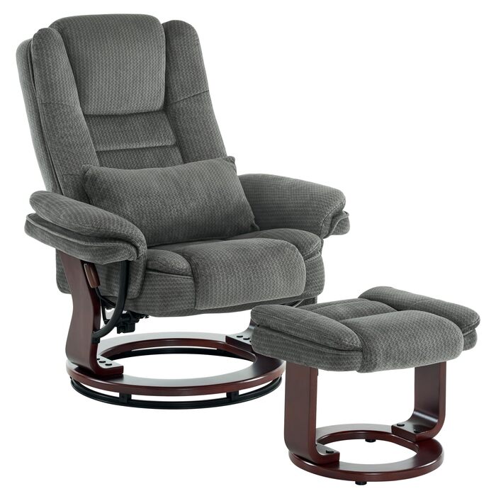 Крісло-реклайнер M MCombo з функцією відкидання, крісло для читання, обертове на 360 крісло для телевізора, з підставкою для ніг, подушкою та бічною кишенею, вантажопідйомність до 120 кг, крісло для телевізора для вітальні, 9099 (сіра тканина) сіра тканин