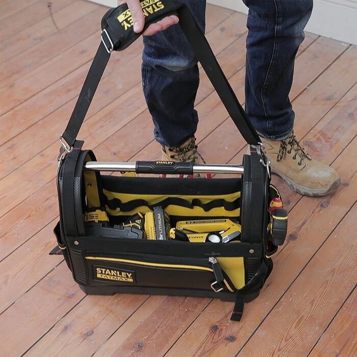 Тримач для інструментів Stanley FatMax (сумка для інструментів 48 см x 25 см x 33 см, нейлон 600 деньє, водонепроникна пластикова основа, ергономічна гумова ручка, рама сталева посилена, регульований плечовий ремінь) 1 Чорний