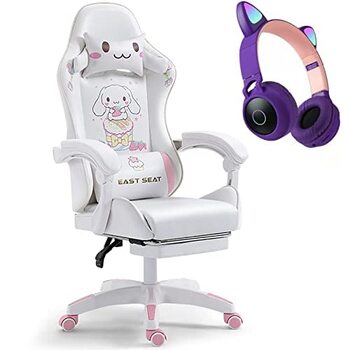 Офісний стілець для гонок зі штучної шкіри з високою спинкою, регульованою спинкою та підставкою для ніг. Ергономічний дизайн для офісу, спальні, комп&39ютера та ігор. Рожевий колір, підходить для професійних геймерів. FANDIAO White Одна сторона