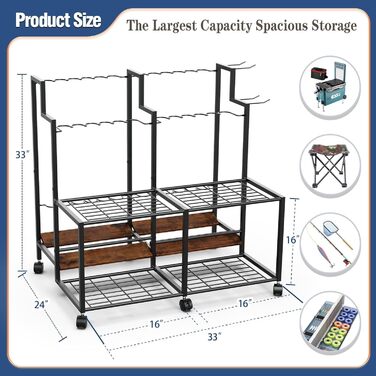 Тримач для вудок для гаража з котушками Місткість 24 вудки місце для зберігання рибальських аксесуарів Підставка для вудок для гаража, човна та дому Ідеально підходить для рибалок та рибальських груп (великий)