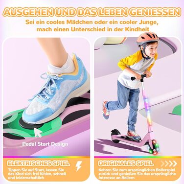 Дитячий електросамокат SISIGAD (6-10 років), 5,3-дюймовий дитячий електросамокат з миготливими світлодіодними вогнями та 3 регульованими висотами, двигун 45 Вт, макс. 10 км/год, максимальне навантаження 70 кг, YD531S рожевий-2