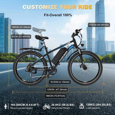 Електровелосипед EVERCROSS EK15 для дорослих, 27,5-дюймові електровелосипеди - додаток, двигун 250 Вт, акумулятор 36 В 13 Аг, 15/20/25 км/год, 7-ступінчаста коробка передач, міський електричний гірський велосипед для унісекс, чорно-синій