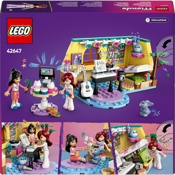Кімната Пейслі LEGO Friends - Іграшка для рольових ігор - Подарунок для дівчаток віком від 6 років - Набір з 2 мініфігурками, фігуркою кролика та гітарою - Креативний ігровий набір для дітей 42647