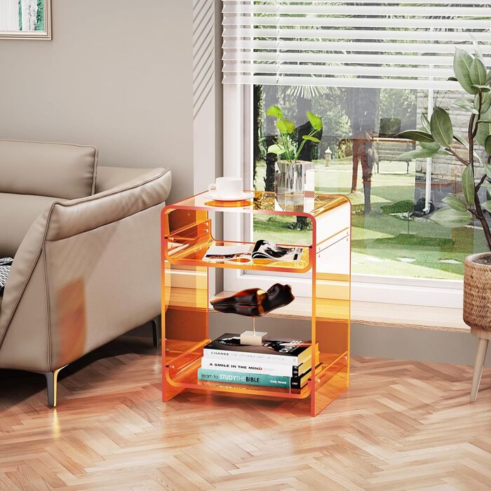 Акриловий журнальний столик, тумбочка біля ліжка, прозорий столик, для спальні-вітальні, 45 x 30 x 58 см (помаранчевий)
