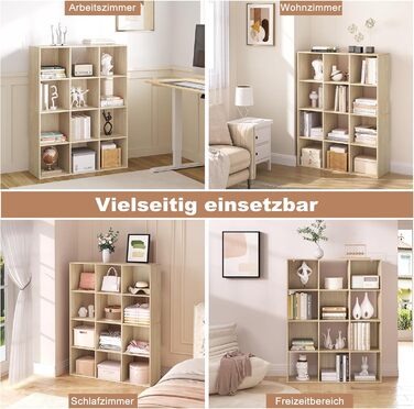 Книжкова полиця eSituro з 12 відділеннями, окремостояча кубічна полиця, відкрита полиця-перегородка для кімнати, сучасна стояча полиця, для вітальні, дитячої кімнати, офісу, спальні, 9120x29 см, світлий дуб