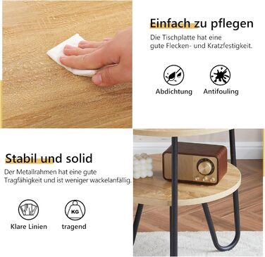 Круглий журнальний столик Mingone, бічний столик з 2 полицями, сучасний диванний столик з місцем для зберігання, маленький столик для вітальні, спальні, балкону, кольору дерева