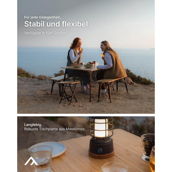 Доступний у 3 розмірах) - портативний розкладний стіл зі складною бамбуковою стільницею, регульована висота, світло-коричневий