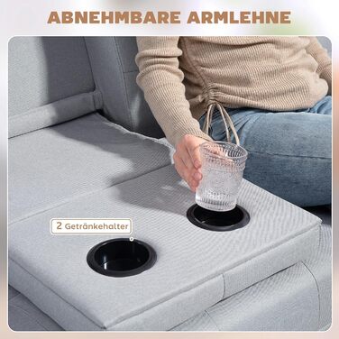 Розкладний диван HOMCOM, 3-місний диван, розкладний диван з розкладним столиком, підставка для чашок, диван-ліжко з лляним виглядом, гостьове ліжко-ліжко для вітальні, світло-сірий, 181Д x 77Ш x 78В см