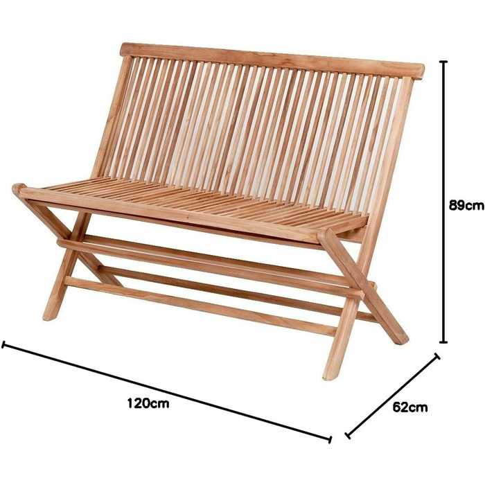 Складна лавка з тика LEBENSwohnART KURSI приблизно L120 см Натуральна садова лавка Дерев'яна лавка з масиву дерева