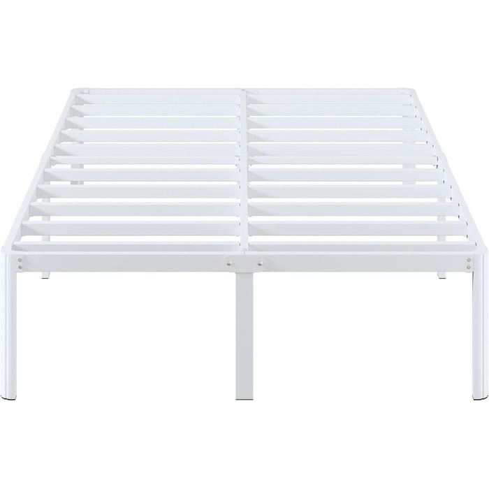 Металеве ліжко 140x200 см із закругленими кутовими ніжками, висота 41 см, ліжко з рейковою основою, металевий каркас ліжка, двоспальне ліжко з місцем для зберігання під ліжком, безшумне, легке складання, біле 140 x 200 см