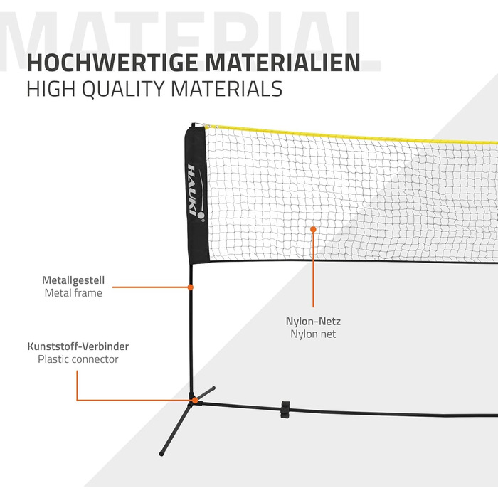 Сітка для бадмінтону Hauki, тенісна сітка 400 см/500 см, чорна/синя, висота 156 см, комплект сітки для воланів, 3 волани, сумка для перенесення, міцна залізна рама, портативна волейбольна сітка, тренувальна сітка для приміщень та вулиці, чорна, 500 см