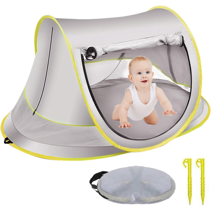 Розкладний пляжний намет із захистом від ультрафіолету 50, пляжний намет для немовлят та малюків, 140x95x60 см, портативний, надзвичайно легкий, захист від сонця, вітрозахисний, пляжний намет для пікніків, садовий, дорожній з сумкою для перенесення, сірий