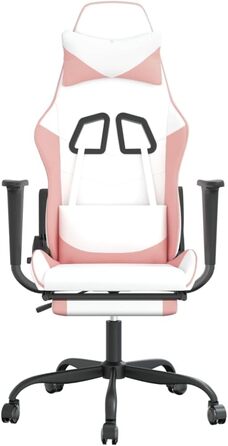 Геймерське крісло з підставкою для ніг, біла та рожева штучна шкіра, металевий матеріал