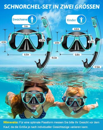 Набір для сноркелінгу QcoQce для дорослих, суха трубка з маскою для дайвінгу із загартованого скла із захистом від запотівання та протікання, панорамний вид та легке дихання для сноркелінгу та дайвінгу