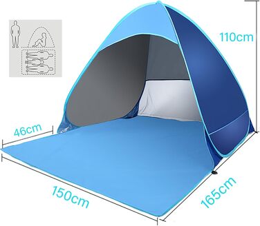 Розкладний пляжний намет із захистом від ультрафіолету 50, автоматичний розкладний намет на 2-3 особи, портативний пляжний намет із сонцезахисною тентом для кемпінгу та саду, невеликий розмір у пакувальному вміщенні