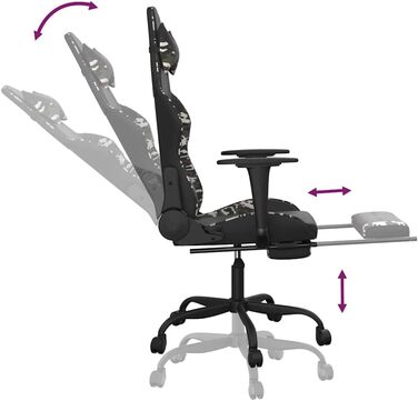 Ігрове крісло з функцією масажу та підставкою для ніг з чорної камуфляжної штучної шкіри, регульована спинка, поворот на 360 градусів, ергономічне офісне крісло для домашнього офісу, 37 x 45 см (Ш x Г), чорний та камуфляжний