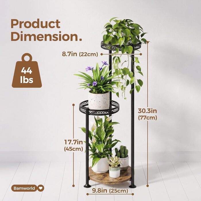 Багаторівнева металева підставка для рослин Bamworld сучасна кімнатна підставка для рослин компактна полиця для рослин, чорний квітковий табурет як сходи для рослин
