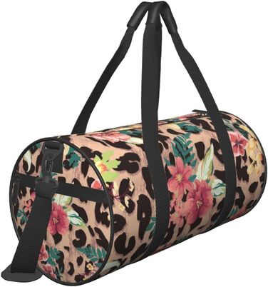 Спортивна сумка, дорожня сумка, вінтажний стиль, леопардовий принт, квітковий малюнок, сумка для подорожей на вихідні, чорний колір, універсальний розмір