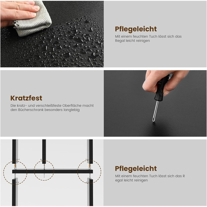 Книжкова полиця, 6-ярусна полиця, окремостояча книжкова шафа з 12 відкритими відділеннями, полиця для вітальні, спальні, ванної кімнати, офісу, сучасна, легко збирається, 173x60x24 см, чорна