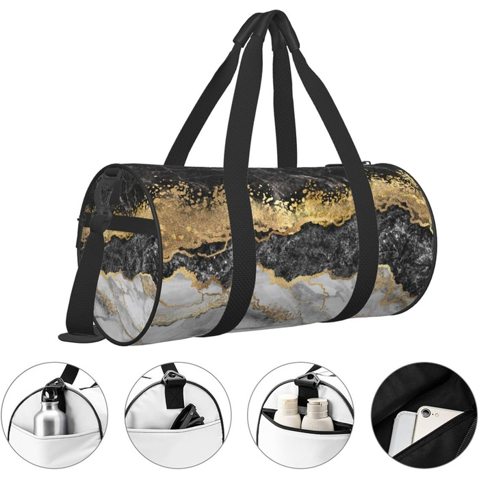 Дорожня сумка Метелики Монарха великої місткості, легка та міцна, ідеальний подарунок для подорожей, відпустки, ділових поїздок та іншого, чорно-біло-золотий мармуровий принт, універсальний розмір