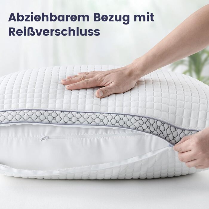 Подушка BedStory 80x80 зі знімним чохлом, регульованим наповнювачем з волокна, готельна подушка на блискавці, комплект з 2 подушок з мікрофібри 1500 г, подушка для шиї, яку можна прати, для алергіків 80x80 см