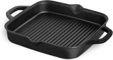 Чавунна сковорода-гриль BURNHARD, квадратна 26 см, попередньо приправлена, сковорода для стейків для газового гриля, духовки, вогн