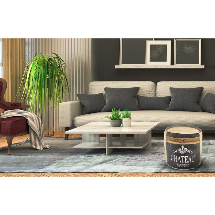 Круглий пуф/табурет Kobolo - Chateau - з полотна - з аплікаціями