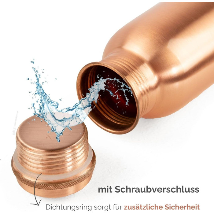 Мідна пляшка Bodhi Аюрведична пляшка для води з чистої міді Пляшка з дизайнерським оздобленням Об&39єм 800 мл Пляшка для води з кришкою-гвинтом та силіконовою пломбою Діамантовий дизайн, кований