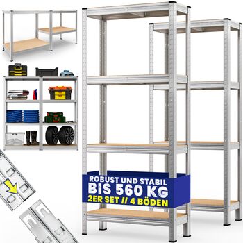 Міцний стелаж Monzana 2 шт. 170x75x30 см 560 кг 4 стелажі з МДФ Стелажі для зберігання Підвальні стелажі Безболтові стелажі Стелаж для майстерні