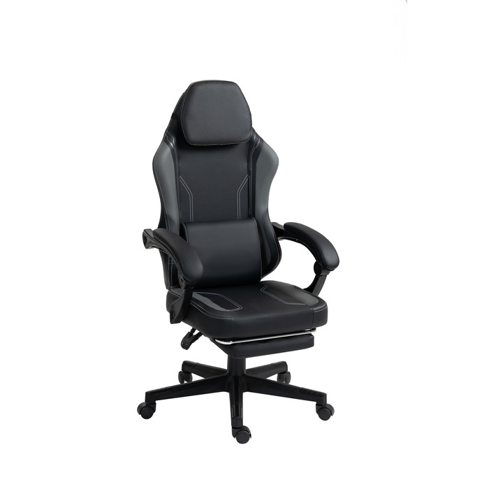 Чорно-сіре ігрове крісло - Підставка для ніг - Ергономічне - Регульована висота