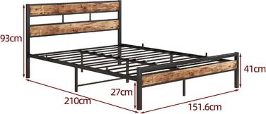 Каркас ліжка 140x200, Двоспальне ліжко, Металевий каркас ліжка 140x200 з металевою рейковою основою та узголів&39ям, Легке складання, Гостьове ліжко, Дитяче ліжко, Для спальні/гостьової кімнати, Чорний каркас ліжка 140 x 200 см