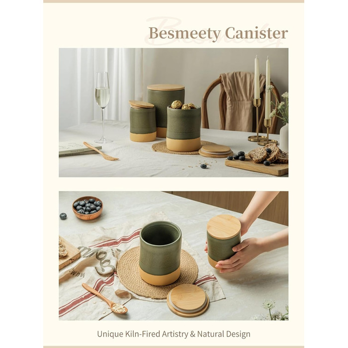 Герметичні контейнери для зберігання Besmeety з кришками, керамічні банки для зберігання, контейнери для зберігання продуктів, кухонне сховище, коробки для зберігання, зелено-жовті (1200 мл x 700 мл)