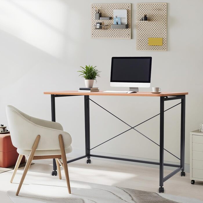 Розкладний стіл на колесах, 100x50 см, складний стіл, маленький, вантажопідйомність до 100 кг компактний мобільний комп&39ютерний стіл з гальмами для домашнього офісу, кухні, балкону, кемпінгу (білий/тик) (тикове дерево)