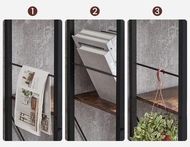 Книжкова полиця VASAGLE, 5-ярусна полиця, окремостояча полиця, офісна полиця, відкриті полиці, промисловий дизайн, для вітальні, спальні, офісу, кабінету, домашнього офісу, вінтажний коричнево-чорний колір LBC121B01